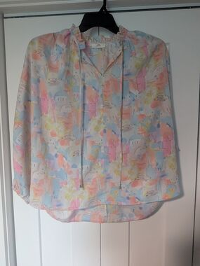 Greeting From Greece Blouse Entro Size M Pastel Colors With Ruffles Oversized